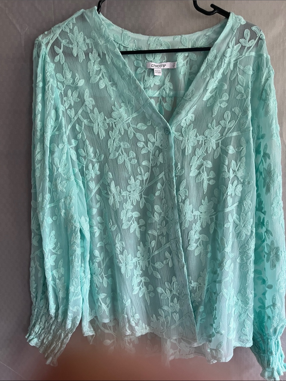 Chico's Seafoam Green Floral Lace V-Neck Blouse